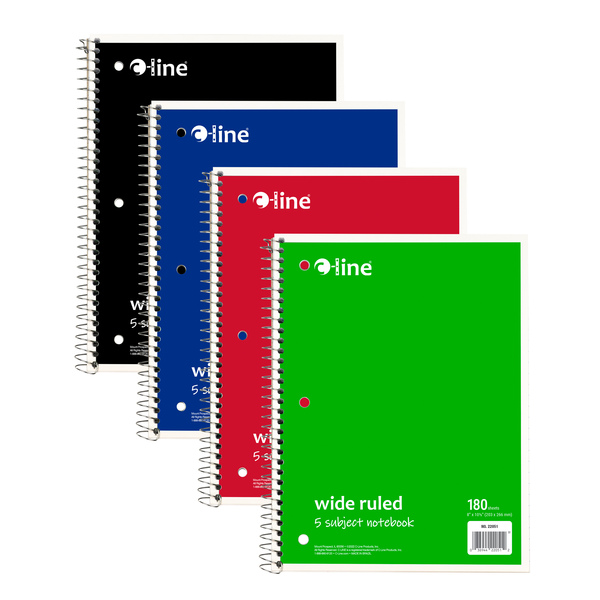 C-Line Products 5-Subject Notebook, Wide Ruled, Assorted, 12PK 22051-CT